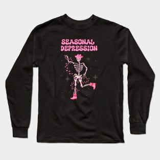 Seasonal Depression xmas art, Dancing skeleton in cowboy boots Christmas illustration Long Sleeve T-Shirt